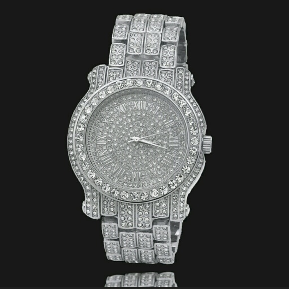 "2 ROW 9" INCH ICED OUT HIP-HOP BRACELET" & Watch  - Picture 2 of 3